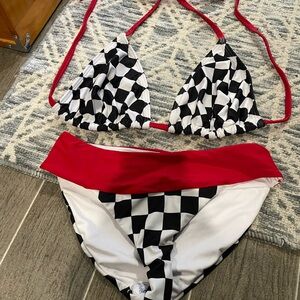 New Checkered Bikini Set with Red Accents